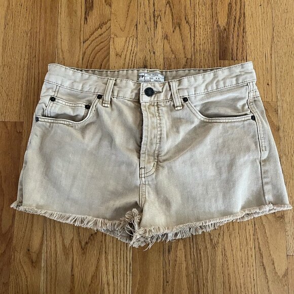 Free People Tan Khaki Cut-Off Button Fly Shorts Tag 30 (32") *READ* - Picture 1 of 10